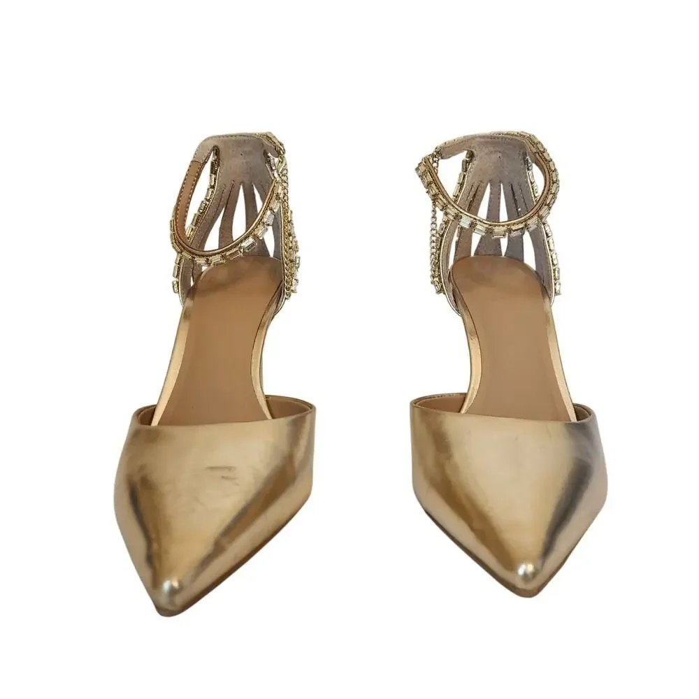 New INC International Concepts Shanni Ankle Strap Pumps Gold Jewelry Formal 9